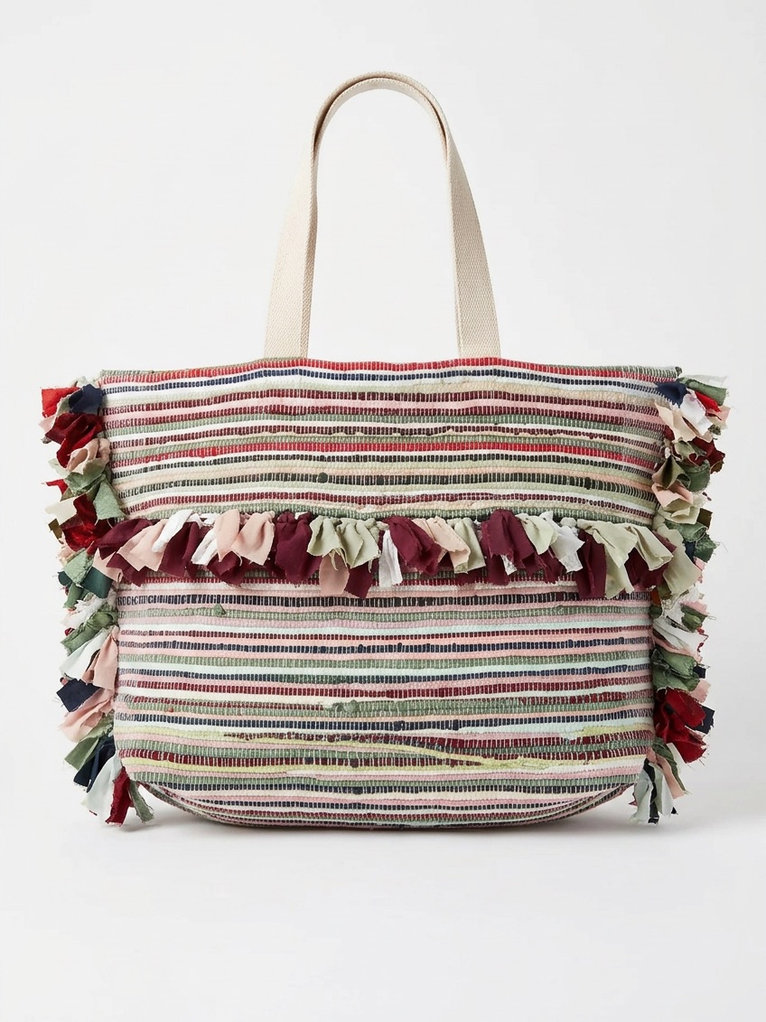 Raj Multicolor Striped Fringe Tote